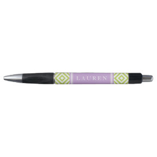 Stylo Motif de diamants verts et de lavande