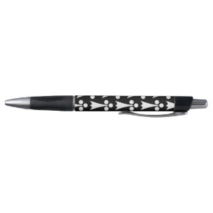 Stylo Motif d'hermine, Motif médiéval, Blanc sur noir