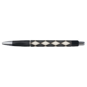 Stylo Motif du chèque diamant Arlequin noir et blanc