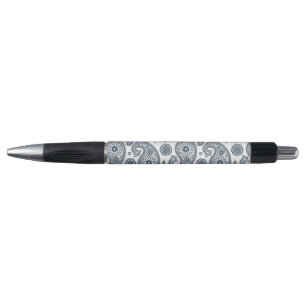 Stylo Motif en cachemire bleu foncé indien sur blanc