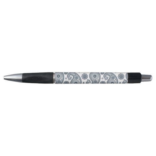 Stylo Motif en cachemire bleu foncé indien sur blanc (Devant)