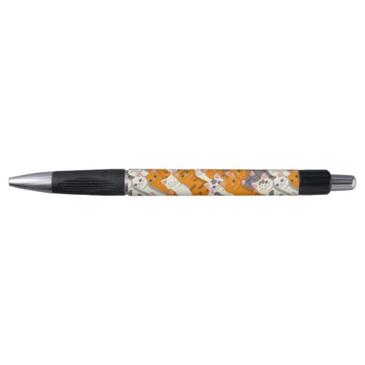 Stylo Motif en diagonale du chat noir blanc gingembre (Devant)