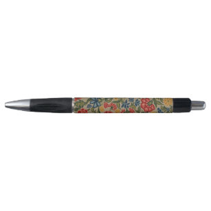 Stylo Motif floral au point de crewel rouge et or vintag
