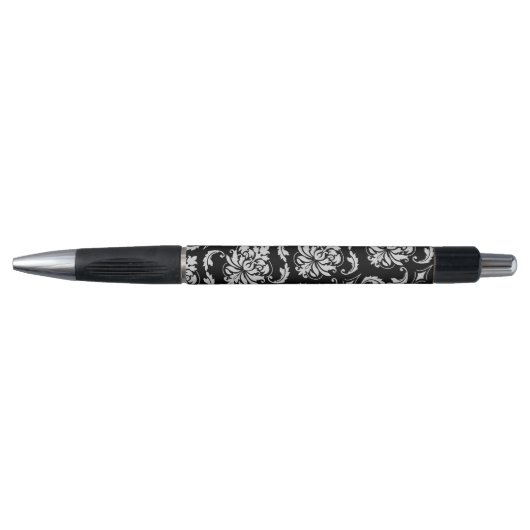 Stylo Motif floral noir et blanc classique de damassé (Devant)