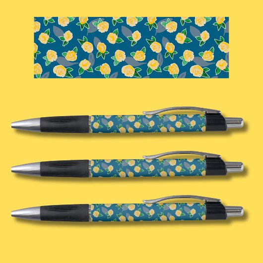 Stylo Motif floral rose jaune
