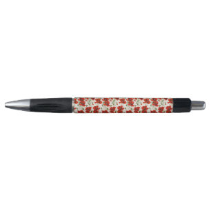Stylo Motif floral vintage rouge coquelicot Art botaniqu