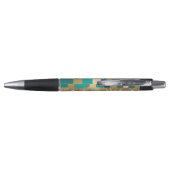 Stylo Motif Géométrique Vert Et Or turquoise Avec Fleurs (Dos)