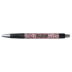 Stylo Motif imprimé léopard en rose avec nom