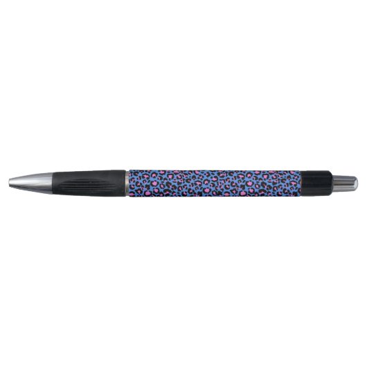 Stylo Motif léopard en framboise sur bleu électrique (Devant)