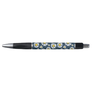 Stylo Motif marguerrier, motif floral, marguerites blanc