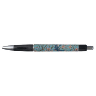 Stylo Motif rétro de fleurs bleues et d'hirondelles par 