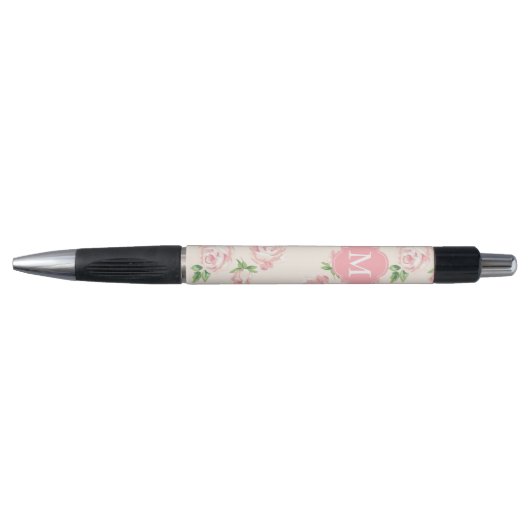 Stylo Motif Rose rose Vintage Monogramme (Devant)