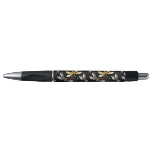Stylo Motif sans couture avec libellules d'or