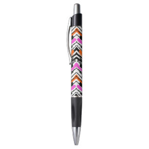 Stylo Motif tiré par la main noir, orange, et rose de