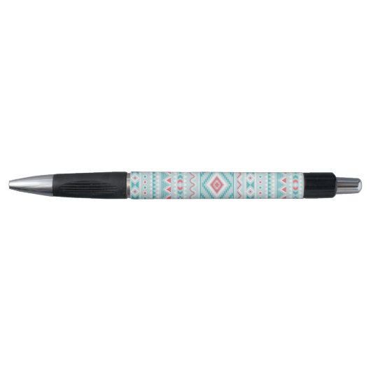 Stylo Motif tribal aztèque turquoise et rose (Devant)
