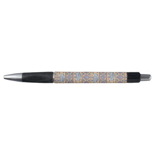 Stylo Motif tribal d'éléphant ethnique bleu (Devant)