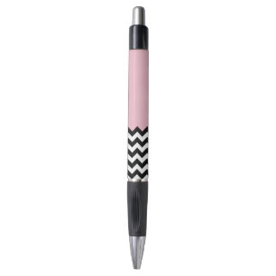 Stylo Motif Zigzag noir et blanc, Chevron, rose