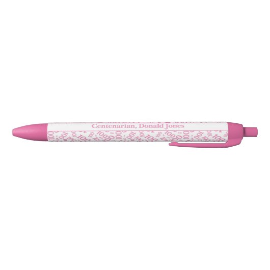 Stylo Noir 100e anniversaire Numéro d'âge Motif rose/blanc (Bas)