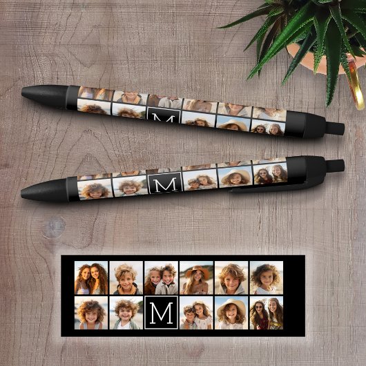 Stylo Noir 11 Photo Instagram Collage personnalisé Monogramme