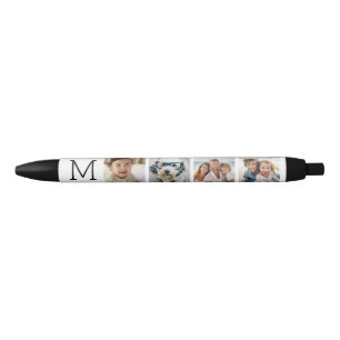 Stylo Noir 4 Photos en collage avec initiale de monogramme -