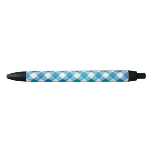 Stylo Noir à damiers Buffalo Plaid bleu et blanc