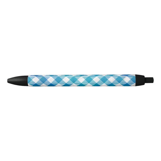 Stylo Noir à damiers Buffalo Plaid bleu et blanc (Devant)