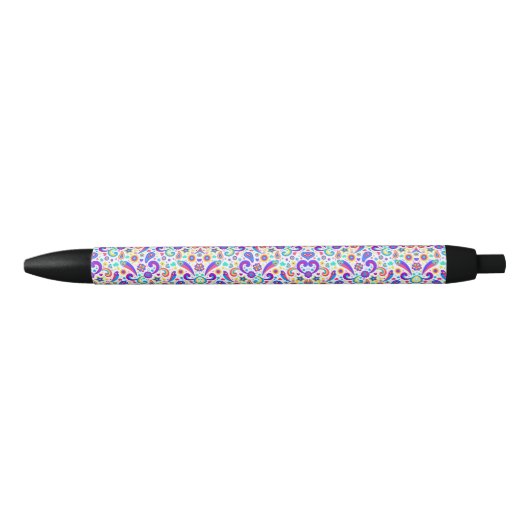 Stylo Noir A pen with a vibrant floral pattern on its barrel (Devant)
