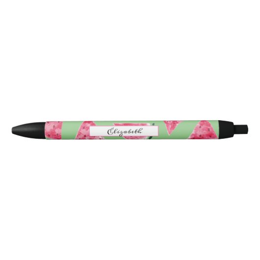 Stylo Noir Adorable Pastel Aquarelle Pastèque Verte (Devant)