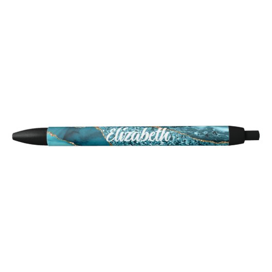 Stylo Noir Agate bleu Turquoise personnalisé (Devant)