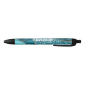 Stylo Noir Agate bleu Turquoise personnalisé (Bas)