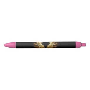 Stylo Noir Ailes d'Ange d'or sur arrière - plan noir
