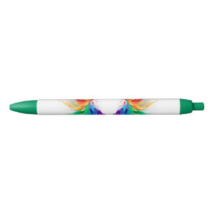 Stylo Noir Ailes fluffy arc-en-ciel