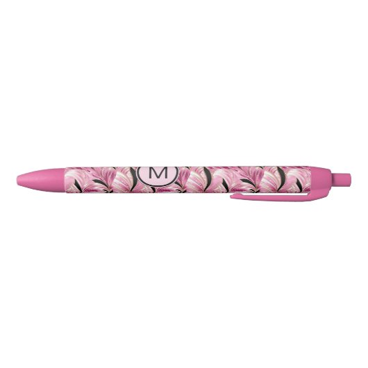 Stylo Noir Ajouter Initiale, Soft Pink Gold Black Swirls Abst (Bas)
