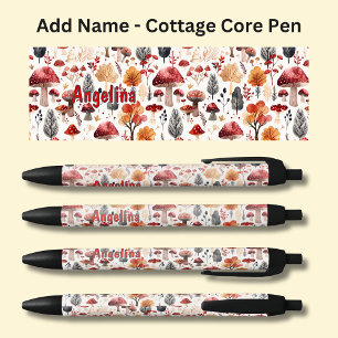 Stylo Noir Ajouter le nom, Cottage Core Champignons