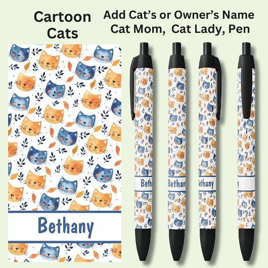 Stylo Noir Ajouter le nom du propriétaire ou du chat, Chats d