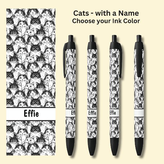 Stylo Noir Ajouter le nom du propriétaire ou du chat, illustr
