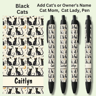 Stylo Noir Ajouter le nom du propriétaire ou du chat, illustr