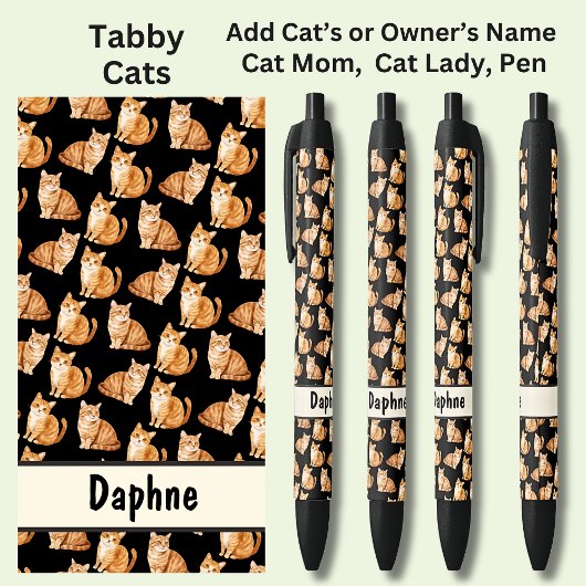 Stylo Noir Ajouter le nom du propriétaire ou du chat, Tabby C