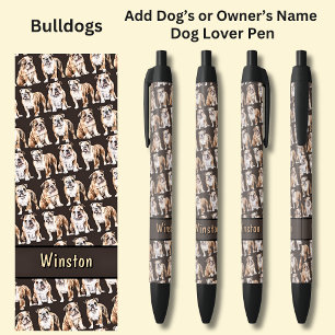 Stylo Noir Ajouter le nom du propriétaire ou du chien, Bulldo