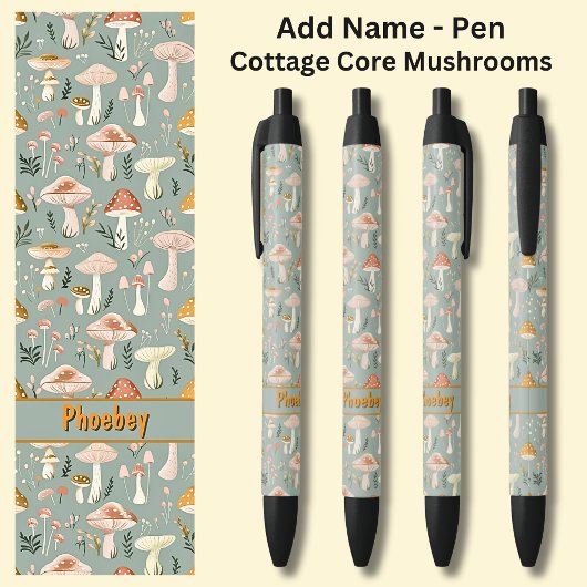 Stylo Noir Ajouter Nom, Cottage Vert Champignons
