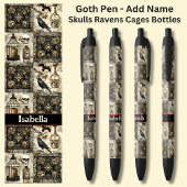 Stylo Noir Ajouter Nom, Goth Skulls Ravens Cages Bouteilles N