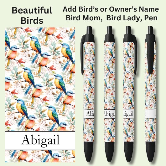 Stylo Noir Ajouter Nom, Oiseaux colorés