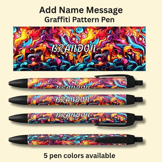 Stylo Noir Ajouter un message de nom, sur le Motif Graffiti