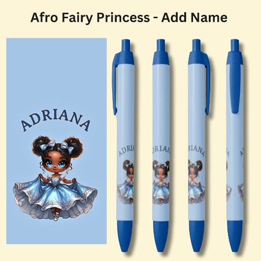 Stylo Noir Ajouter un nom, Afro Fairy Princess sur Blue