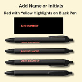 Stylo Noir Ajouter un nom Initiales Rouge + Jaune en noir
