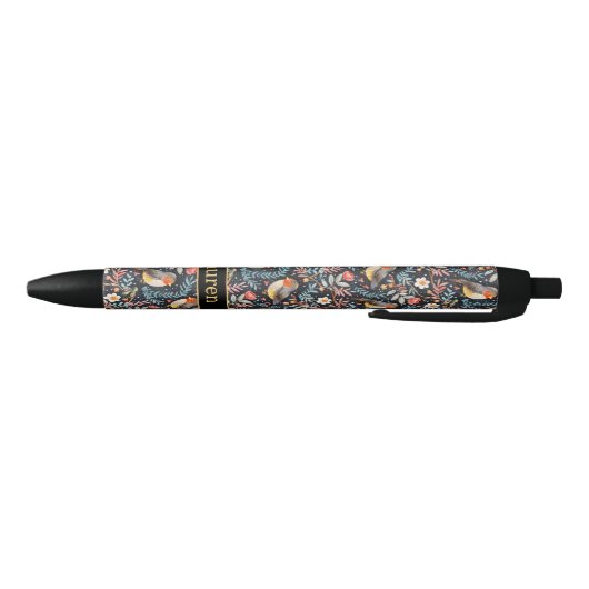 Stylo Noir Ajouter un nom, Oiseaux avec fleurs (Bas)