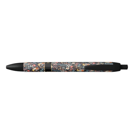 Stylo Noir Ajouter un nom, Oiseaux avec fleurs (Dos)