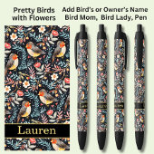 Stylo Noir Ajouter un nom, Oiseaux avec fleurs