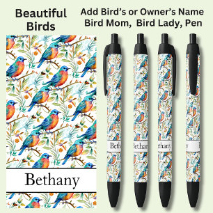 Stylo Noir Ajouter un nom, Oiseaux colorés bleu orange