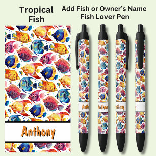 Stylo Noir Ajouter un nom, poisson tropical coloré